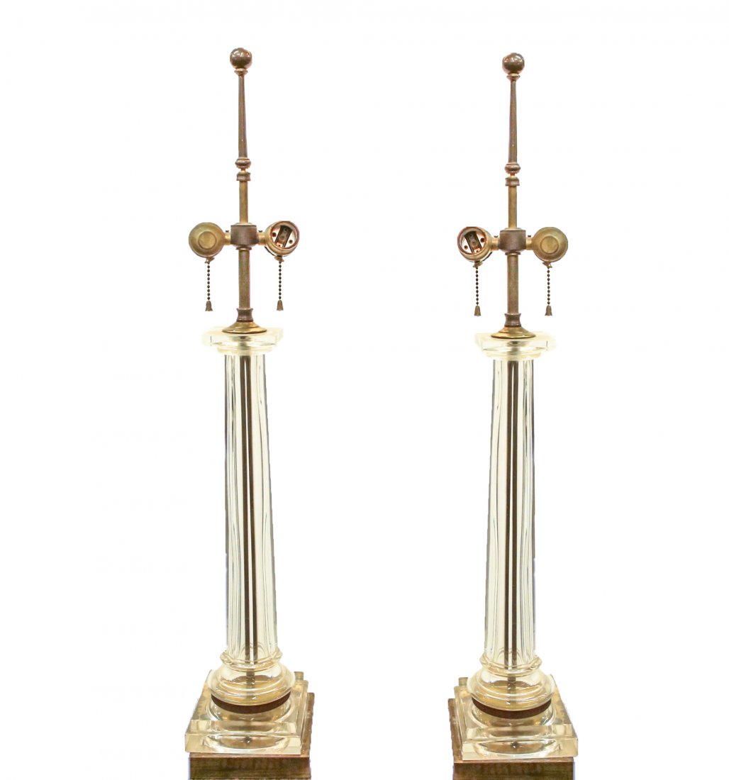 Neoclassical Columnar Glass Table Lamps, Pair (1 of 3)