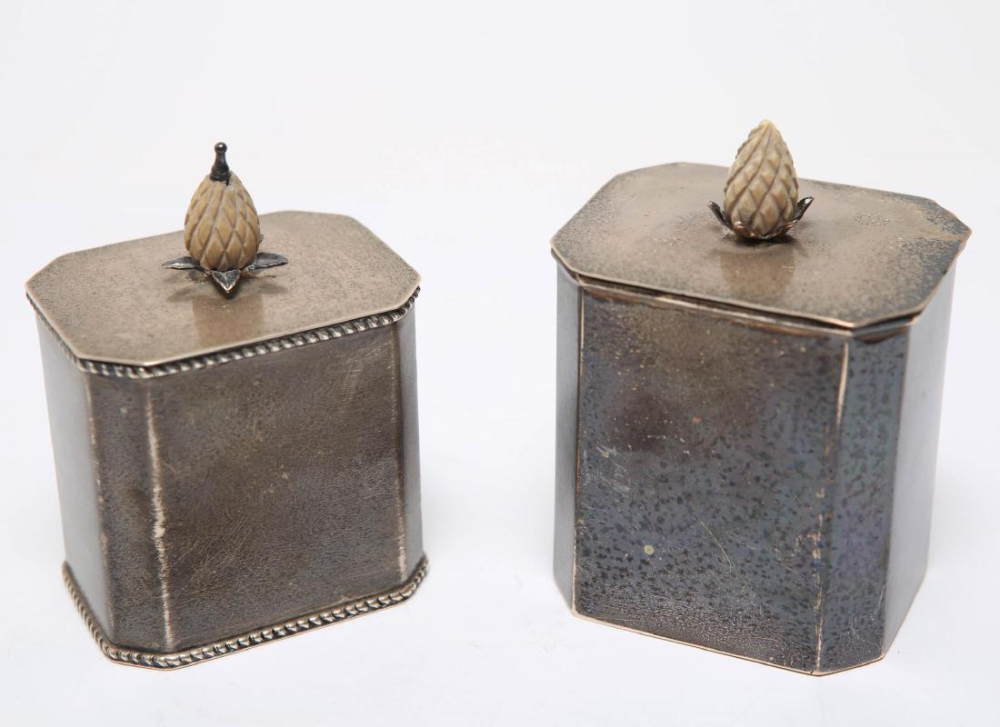 Silver Tea Caddies, American, w. Pineapple Finials (1 of 8)