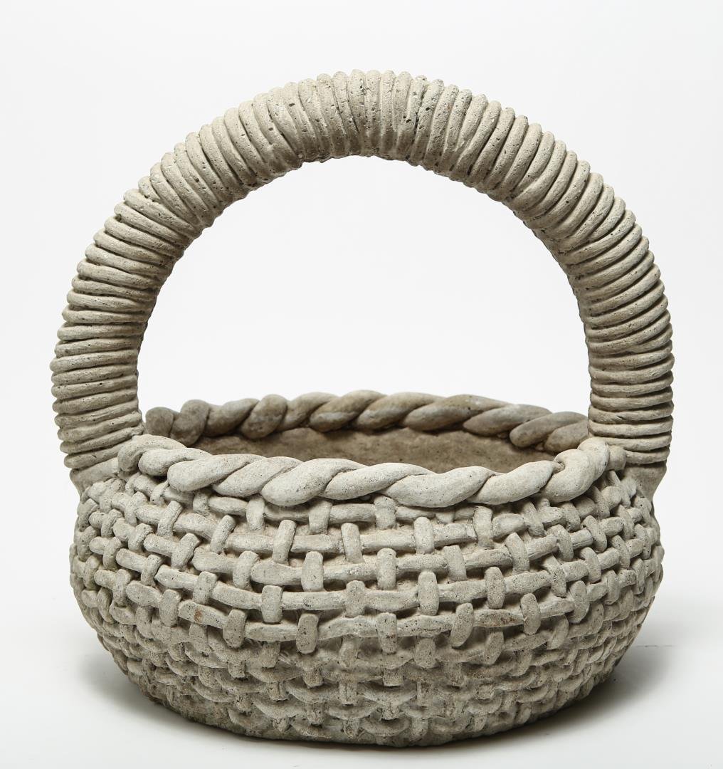 Cast Stone Woven Basket Planter, Large (1 of 7)