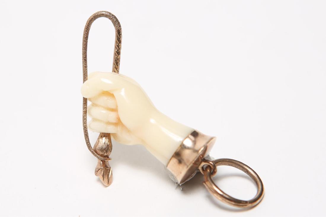Figa Pendant, Fist-Form, 10K Gold & Carved Stone (1 of 2)