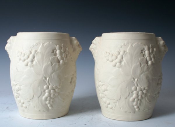 Pair of American Martotone Ceramic Jars with Bacc