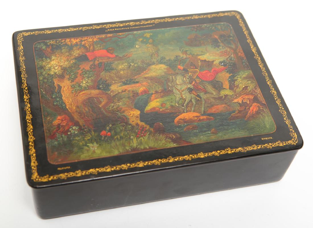 Russian Lacquer Box Folklore Scene Archer on Horse (1 of 8)