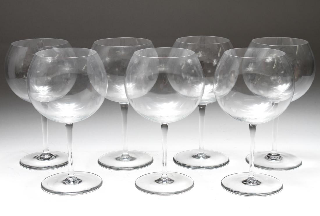 Baccarat Crystal Balloon Wine Glasses, Set of 7: Baccarat crystal balloon wine glasses, set of seven, the undersides with acid-etched stamp. 8.75" H.