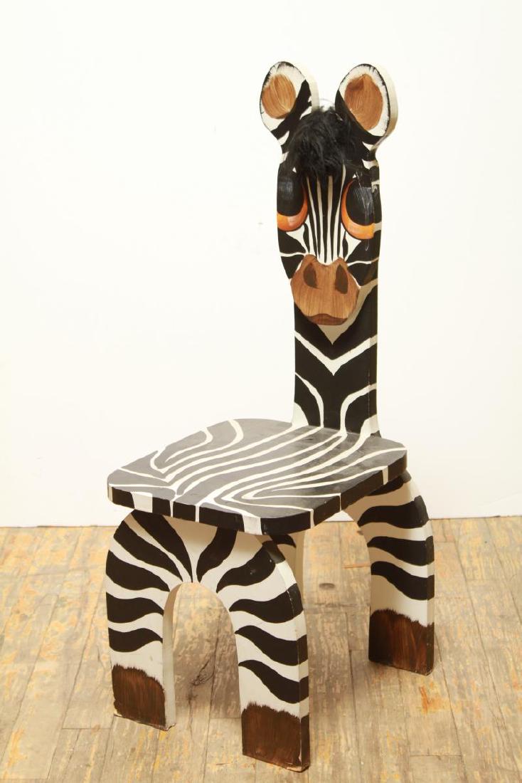 Child's Zebra Chair, Hand Painted Carved Wood