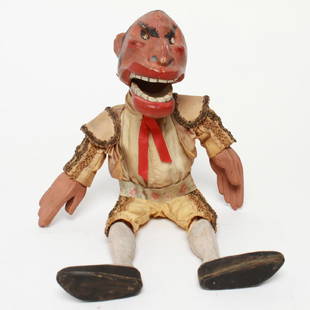 Bil Baird, Matador Puppet Marionette- Wood & Cloth: Bil Baird (American, 1904-19870) vintage hand-carved and painted matador puppet with articulated mouth, in traditional costume; Baird,a prominent puppeteer in the 1950s-60s, performed the famous "The