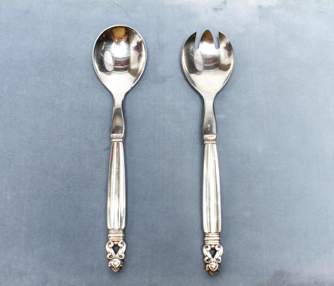 Georg Jensen Sterling "Acorn" Salad Servers set, 2 (1 of 5)