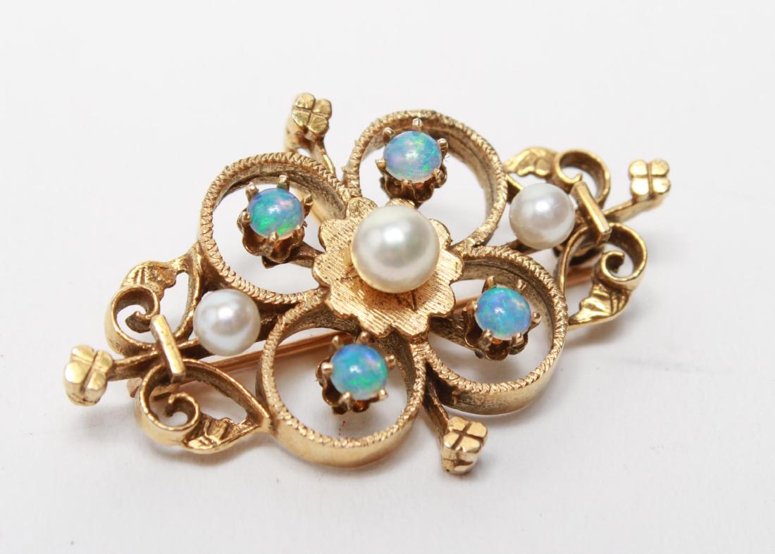 14K Gold Opals & Pearls Quatrefoil Pendant Brooch (1 of 3)
