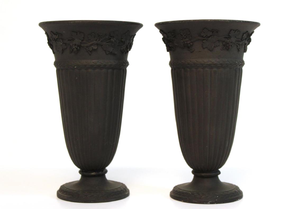 Wedgwood Black Basalt Urn Vases, Pair, 18th/19th C (1 of 16)