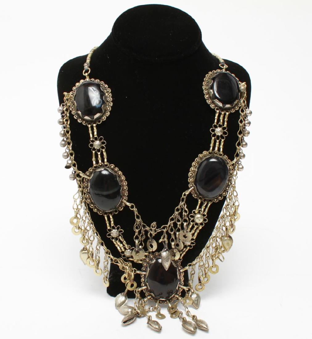 Tribal Ethnic Black Tourmaline & Silvertone Collar (1 of 4)