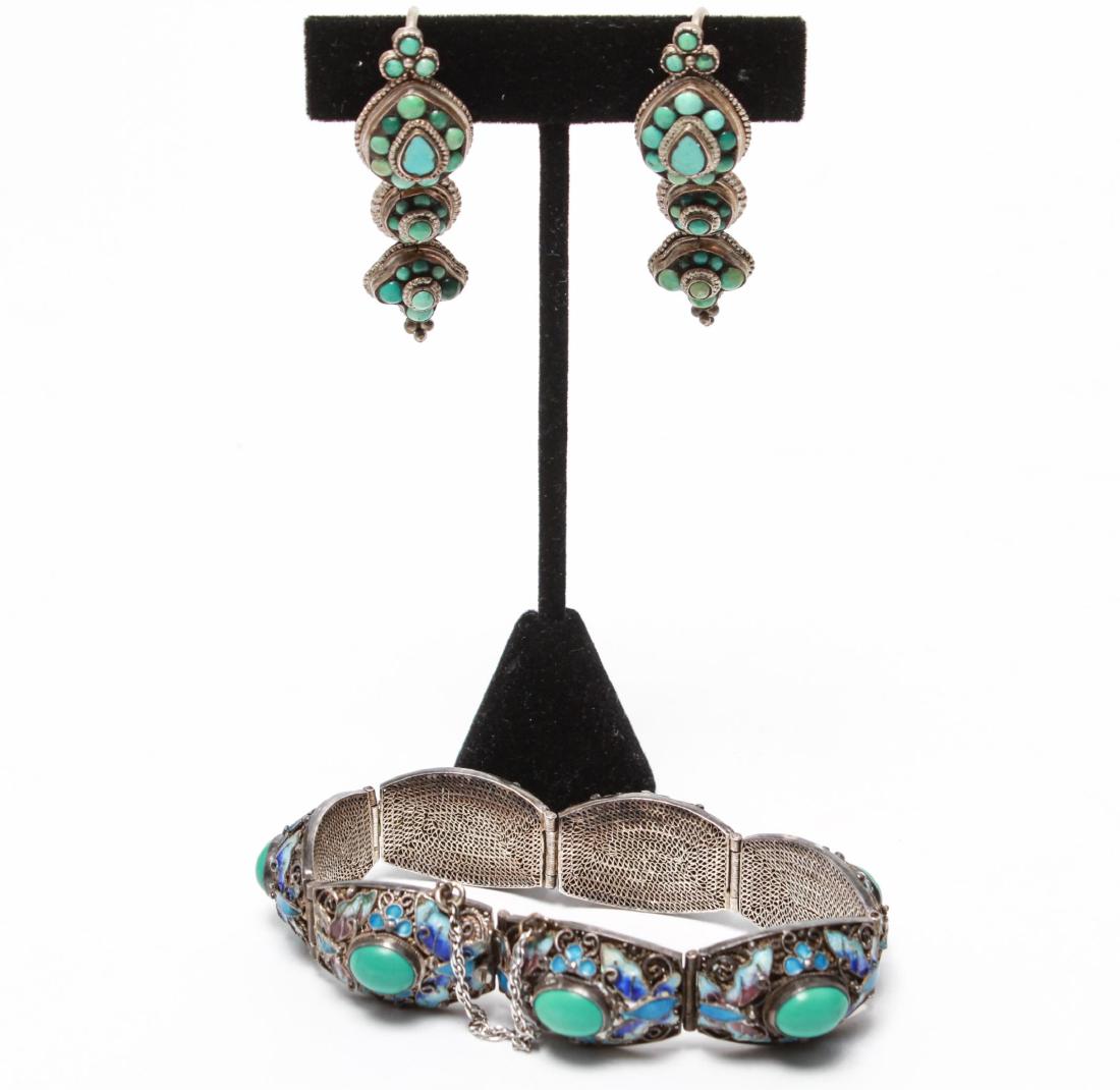 Chinese Silver Bracelet & Turquoise Earrings, 2 (1 of 7)