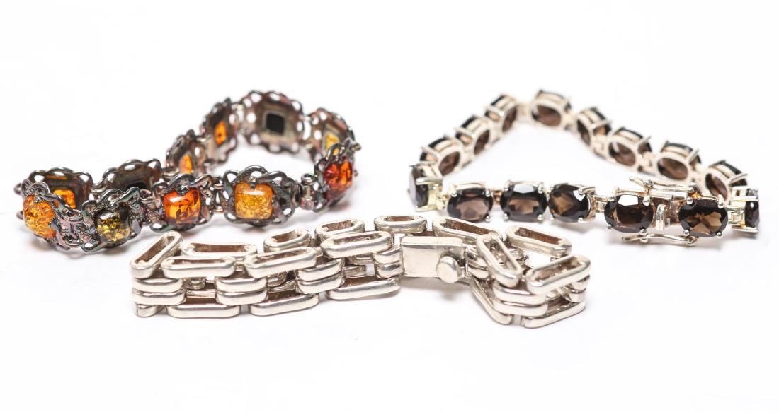 Silver Bracelets, 2 with Gemstones, Group of 3 (1 of 4)