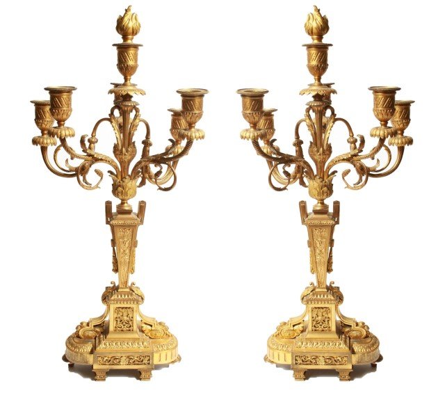 Neoclassical Fire-Gilt Bronze Candelabra, Pair (1 of 10)