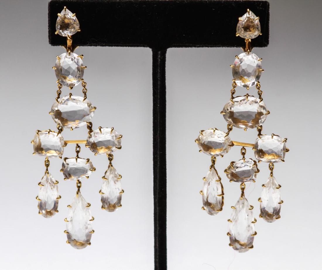 18K Gold & Crystal Quartz Dangle Earrings, Pr (1 of 8)