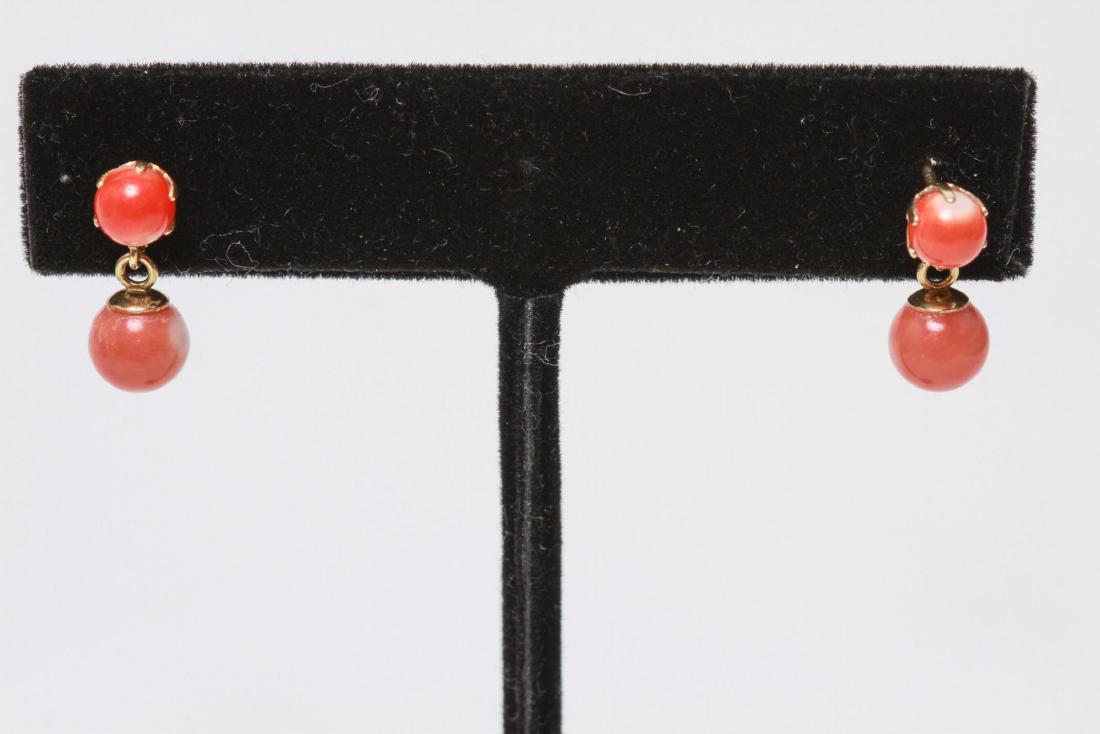 14K Gold and Coral Dangle Post Earrings, Pair (1 of 4)