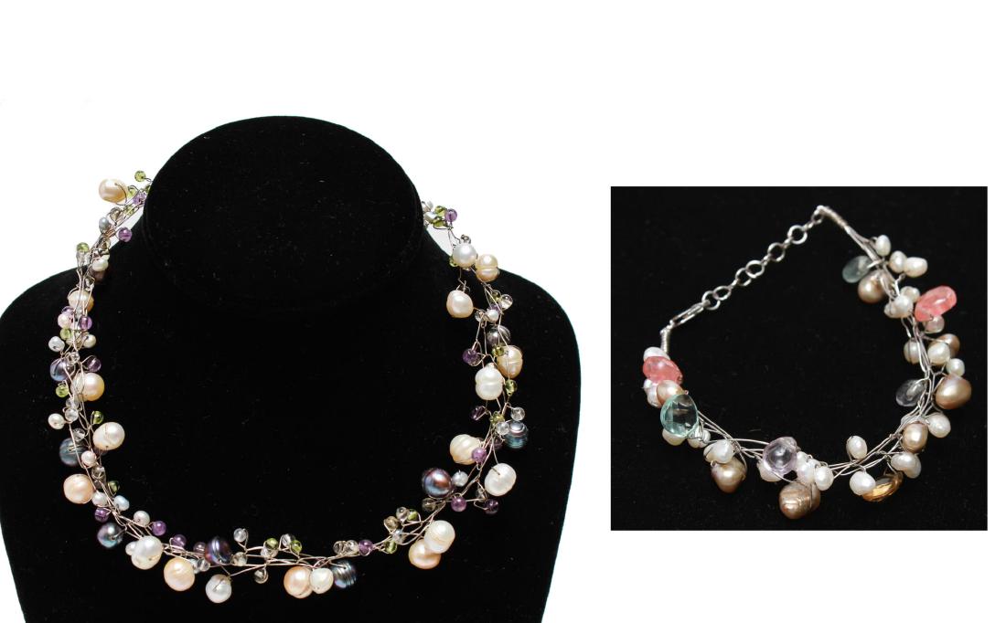 Sterling Wire Pearls Quartz Necklace & Bracelet, 2 (1 of 10)
