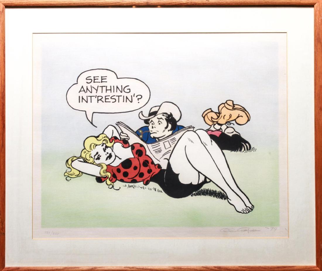 Al Capp, "See Anything Int'restin" Serigraph 1974: Al Capp (American 1909-1979) Lil Abner & Daisy Mae, "See Anything Int'restin?" serigraph / silkscreen on linen paper, edition lower left, "185/250," signed and dated lower right, "Al Capp '74." Image: