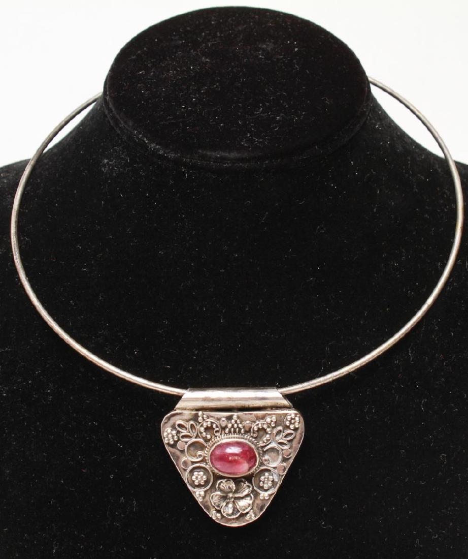 Silver Choker Cabochon Hardstone Pendant Necklace (1 of 4)