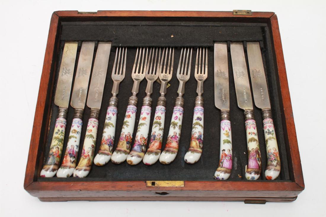 English Victorian Silver & Porcelain Fruit Set (1 of 9)