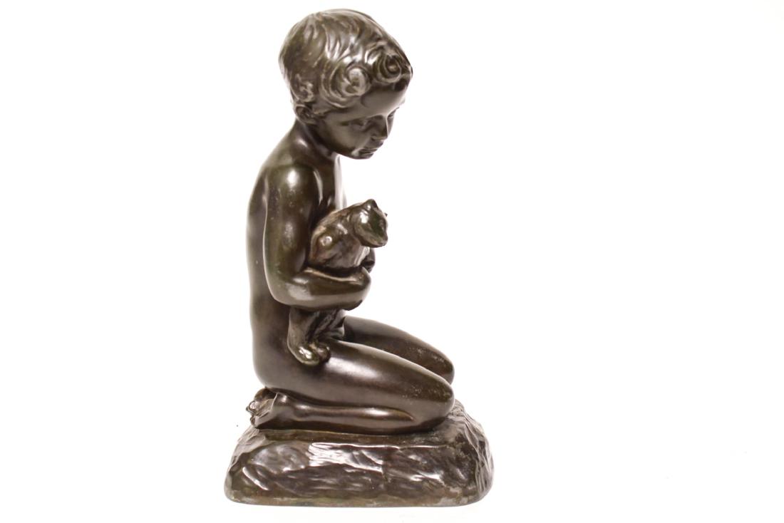 Elna Borch, Kneeling Child w/ Bear Cub Bronze (1 of 7)