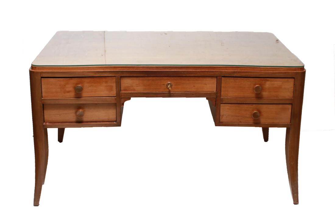 Art Deco Wood Glass Topped Desk