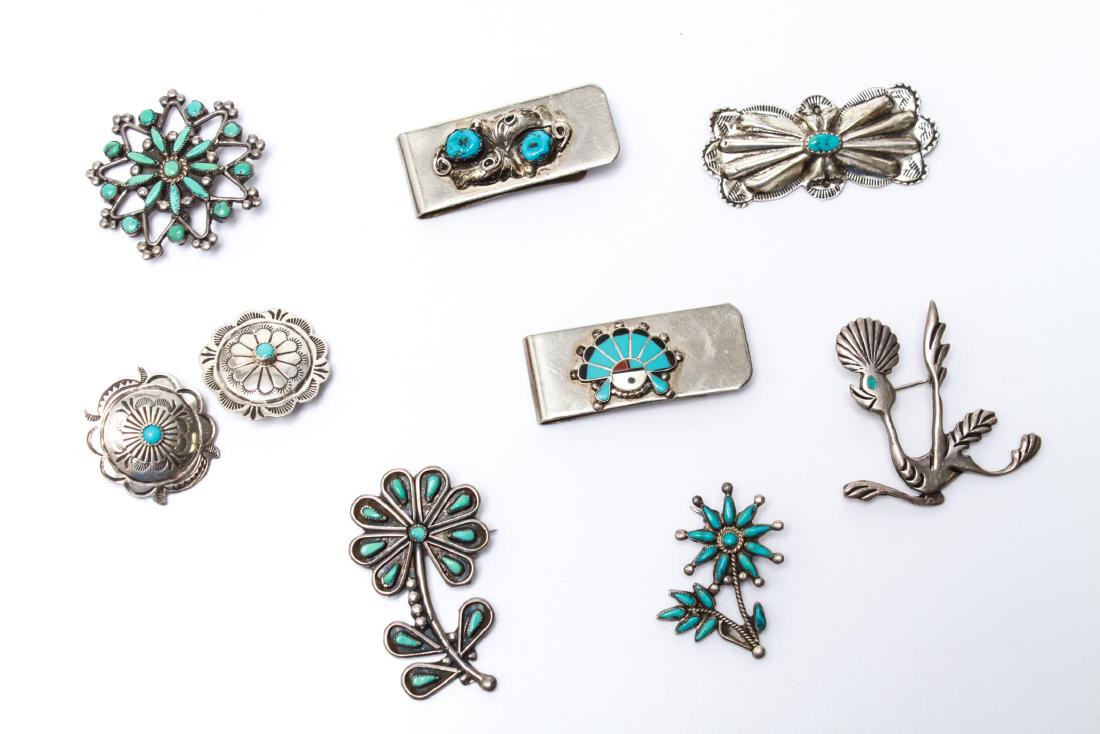 Navajo Turquoise & Silver Pins & Plated Tie Clips (1 of 4)