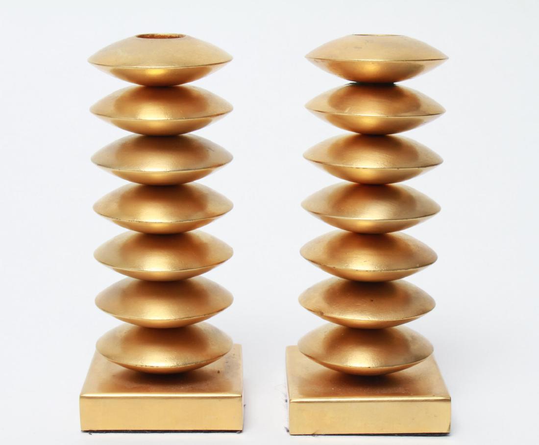 Gilt Metal "Stacked Disc" Candlesticks, Pair (1 of 3)