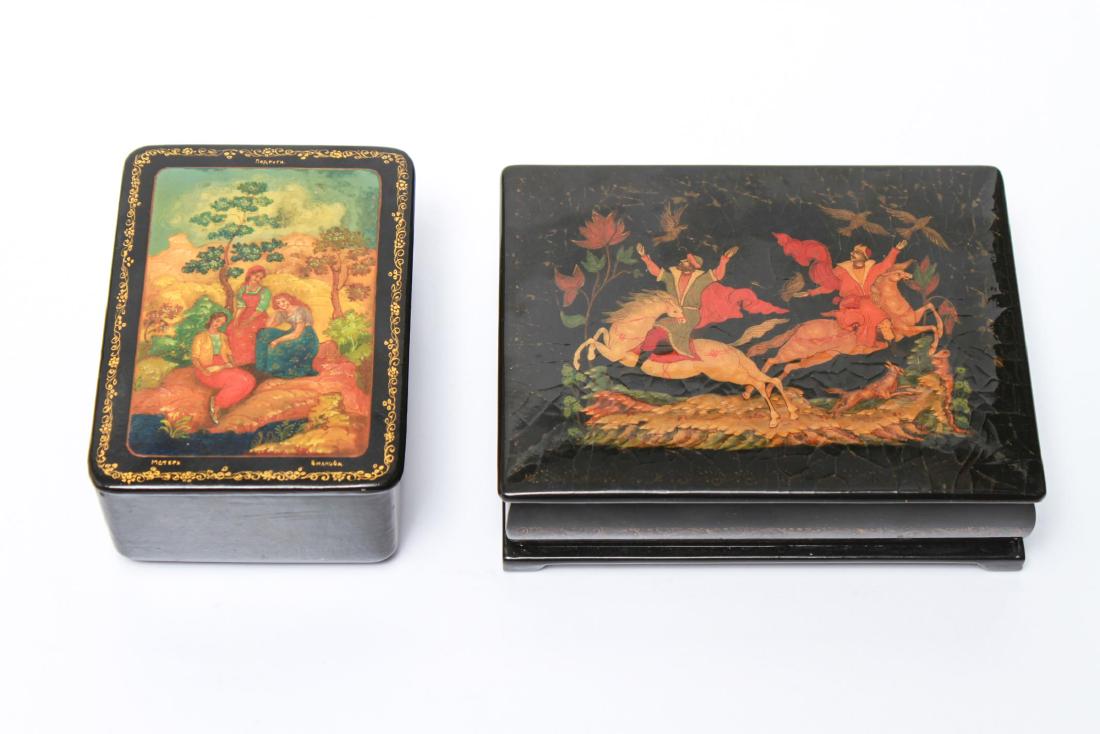 Soviet Russian Painted Enamel Boxes, 2 Vintage (1 of 13)