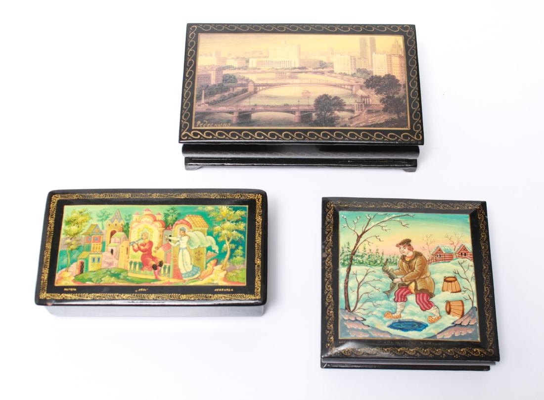 Soviet Russian Painted Enamel Boxes, 3 Vintage (1 of 18)