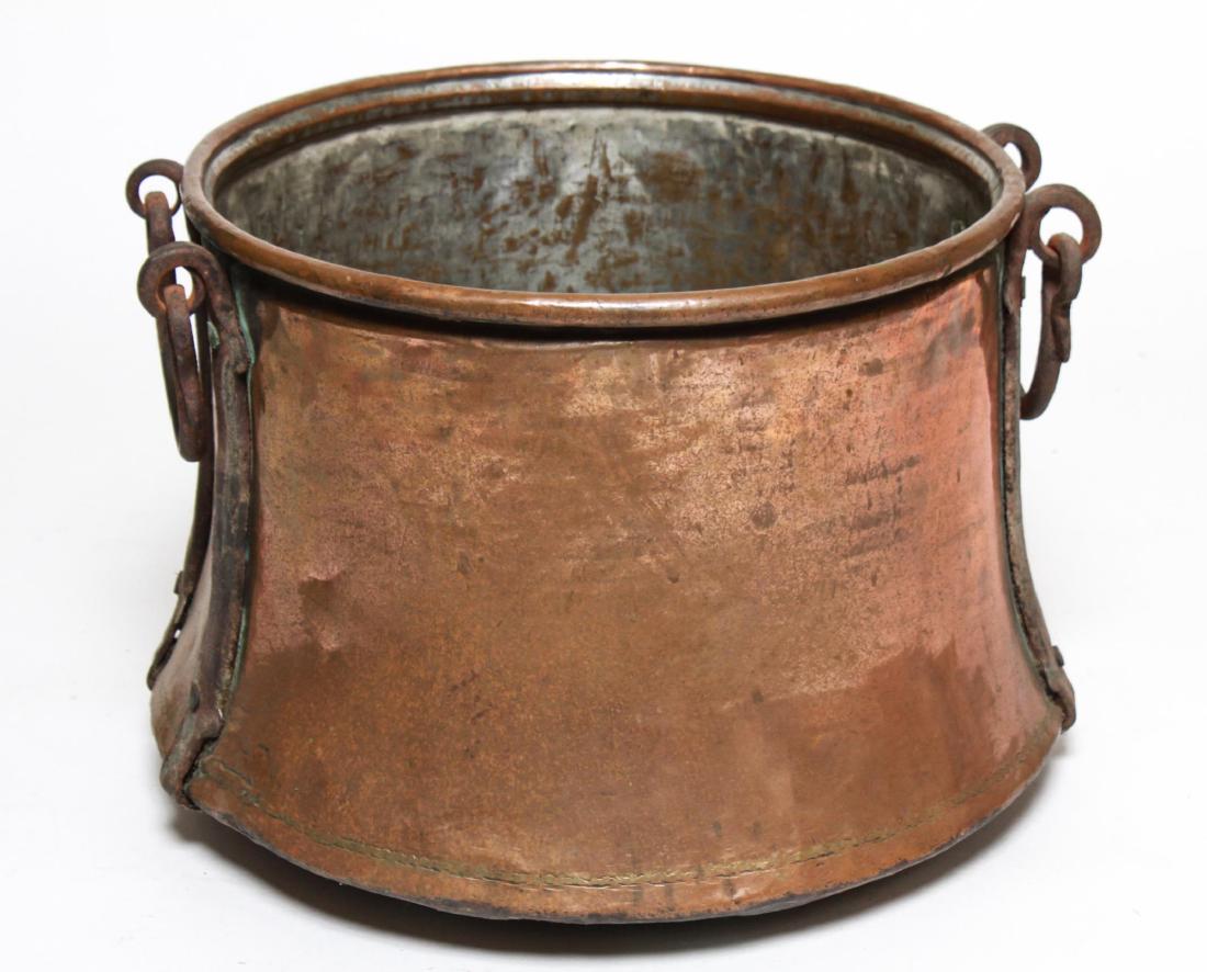 Large Copper Cauldron w Wrought Iron Fittings (1 of 5)