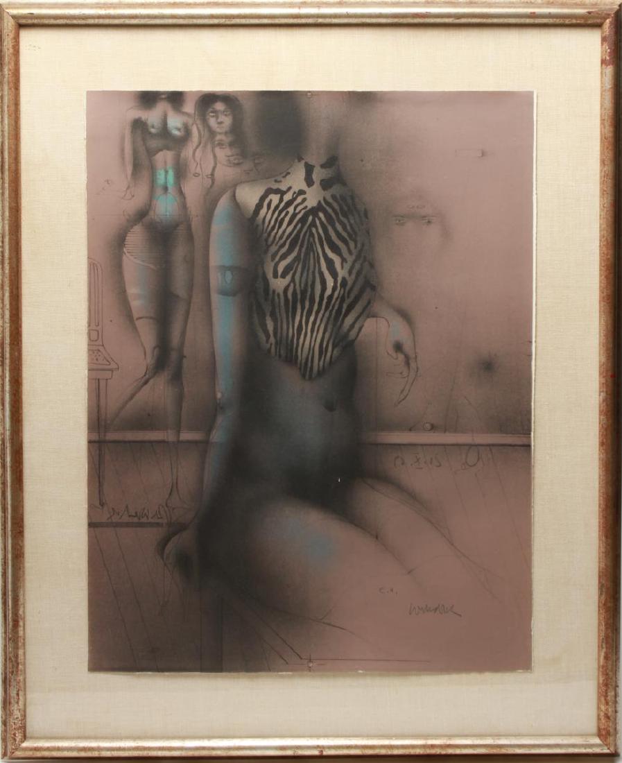 Paul Wunderlich Surrealist Nude Woman Lithograph: Paul Wunderlich (German 1927-2010) Surrealist nude woman, signed in pencil lower right, "E.A. Wunderlich," lithograph. Image: 25.75" H x 19.75" W; frame: 34" H x 28" W.