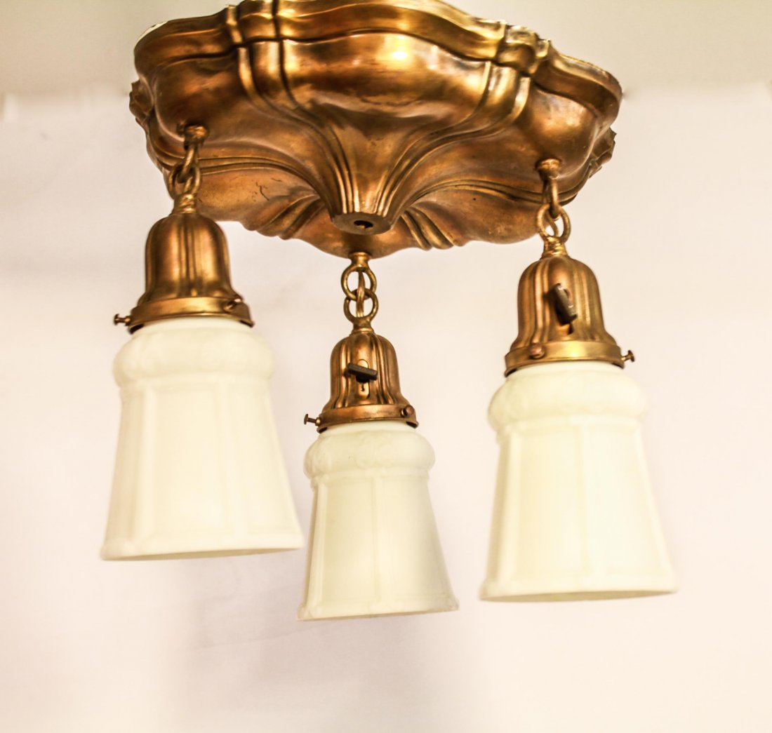 Ceiling Fixture Gilt-Metal 3 Light Glass Shades (1 of 7)
