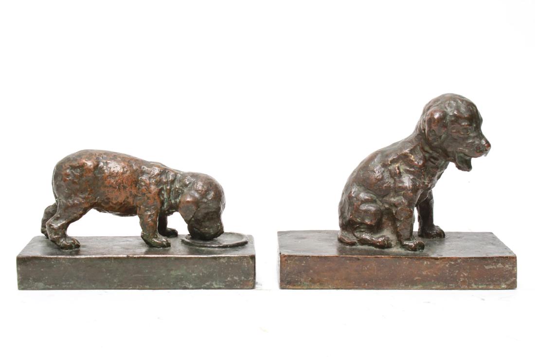 Edith Parsons Bronze Dog Bookends - Puppies (1 of 10)