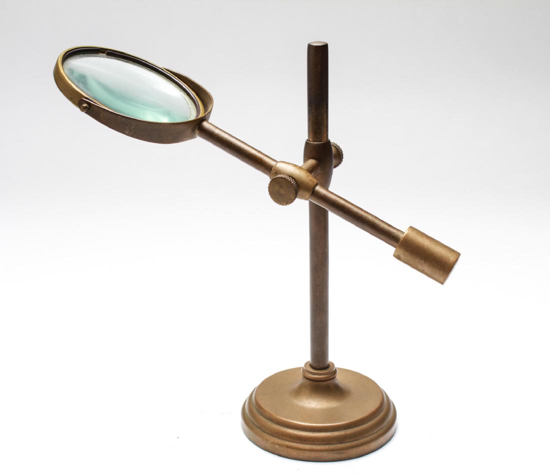 Magnifying Glass on Brass Adjustable Stand. (1 of 6)