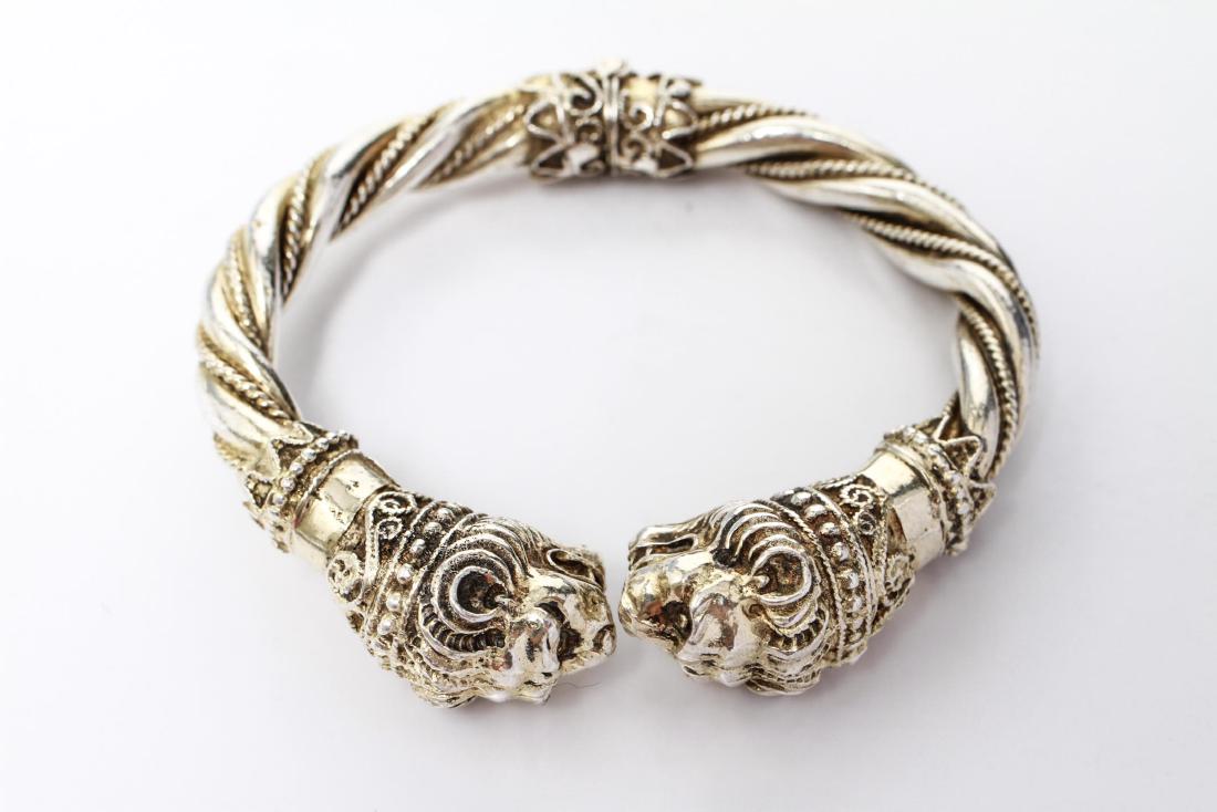 Sterling Silver Lion Heads Spring Cuff Bracelet (1 of 7)