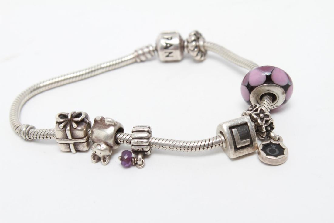 Pandora Sterling Bracelet w 3 Spacers & 4 Charms (1 of 4)