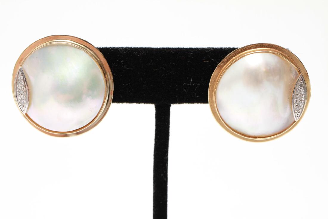 14K Gold Diamonds & Mabe Pearl Post Earrings, Pair (1 of 4)