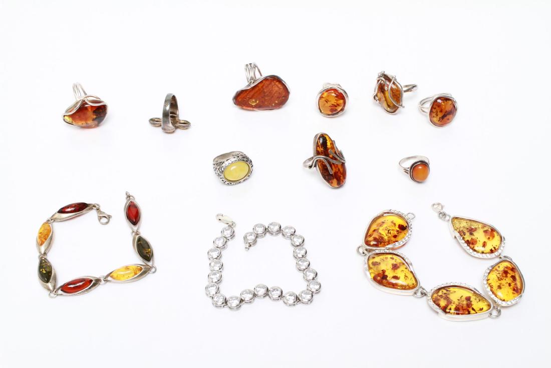Sterling Baltic Amber Rings & Bracelets 12 Pcs (1 of 6)