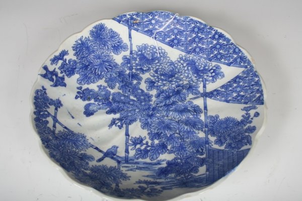 18-19th C Japanese Blue & White Ceramic Platter