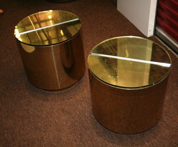 Pair of Karl Springer Style End Tables: Pair of Karl Springer Style End Tables with Glass Tops Scratches to surface17 1/2" x 18"