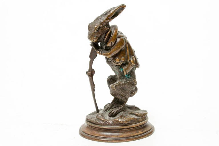 Auguste Cain Hare Rabbit W Rifle Bronze Sculpture