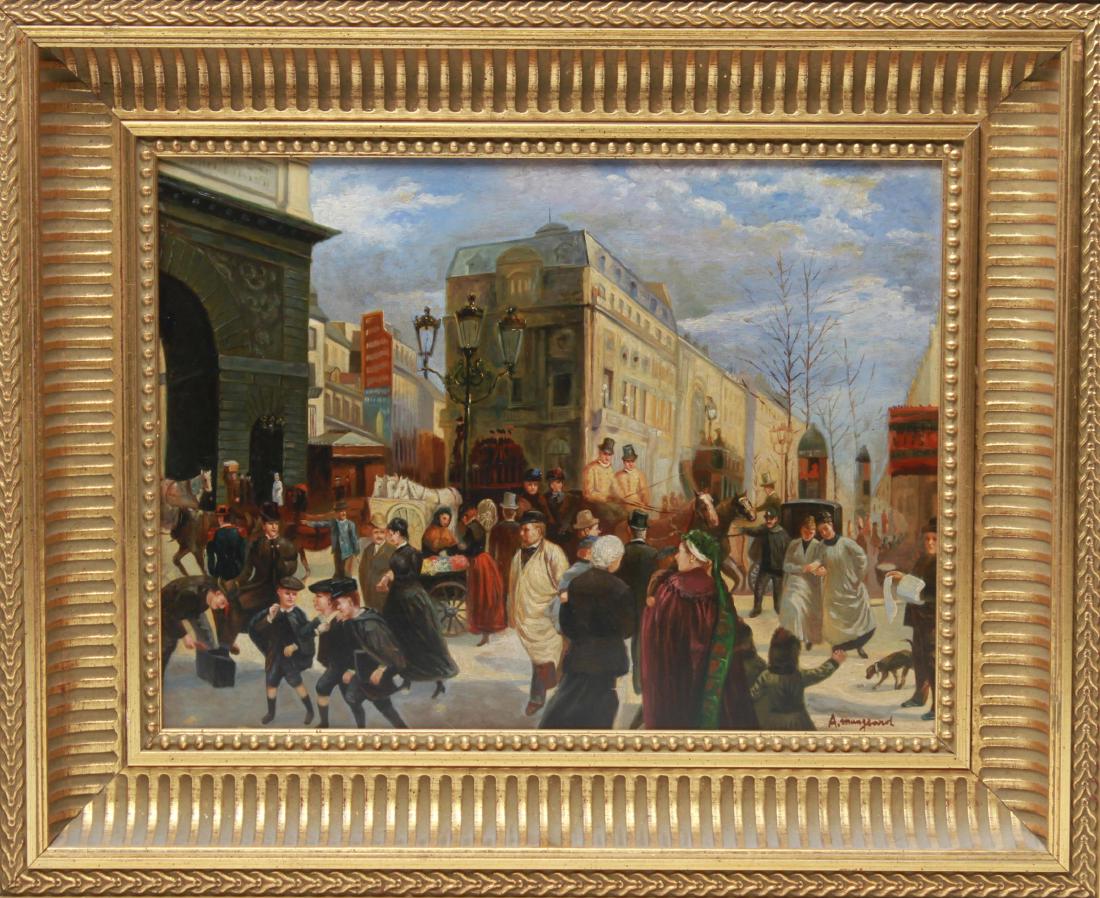 Albert Munghard Crowded City Street Oil on Board (1 of 5)