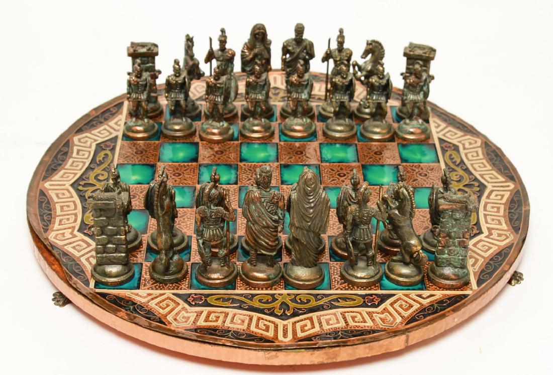 Roman Theme Cast Metal Chess Set Copper Clad Board (1 of 10)