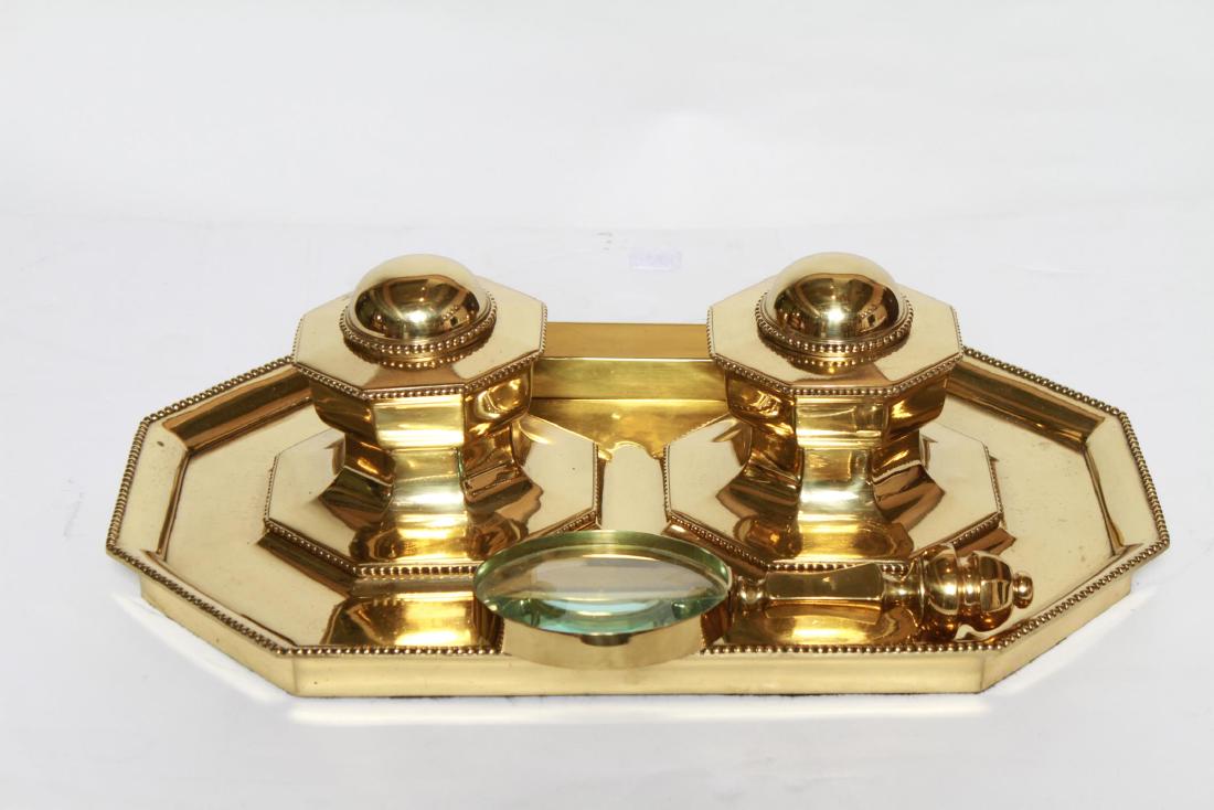 Gilt Bronze & Brass Desk Set with Double Inkwells (1 of 5)