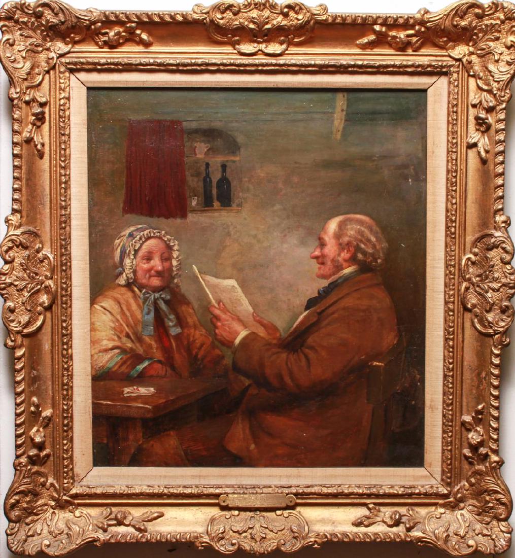 Edwin Roberts Genre Scene, Man & Elderly Woman Oil (1 of 4)
