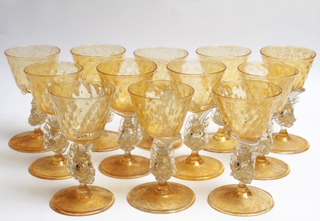 Salviati Murano Dolphin Stem Liquor Glasses Set 12 (1 of 6)