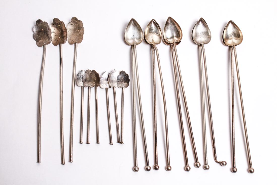Silver Heart & Leaf Mint Julep Straw Spoons 19 Pcs