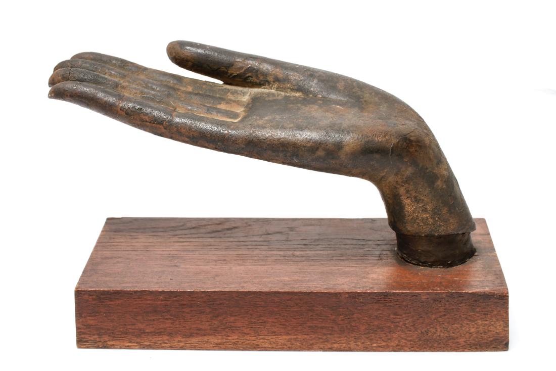 Thai Bronze Buddha Hand Sculpture, Mounted (1 of 7)