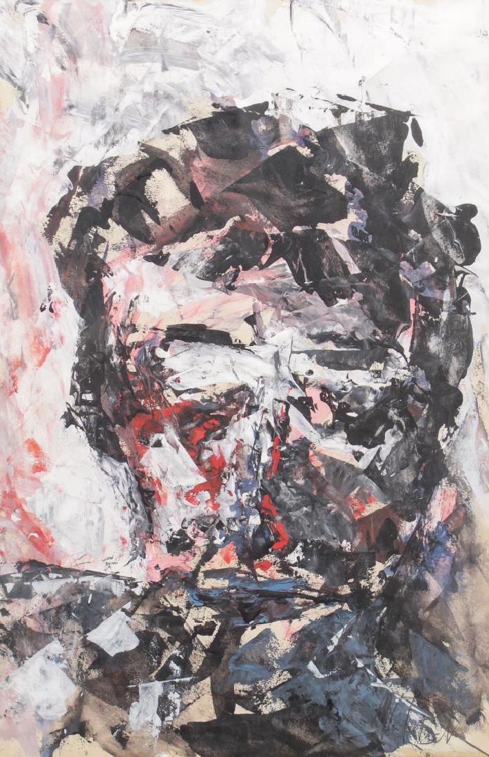 Illegibly Signed Abstract Portrait Oil on Paper (1 of 4)