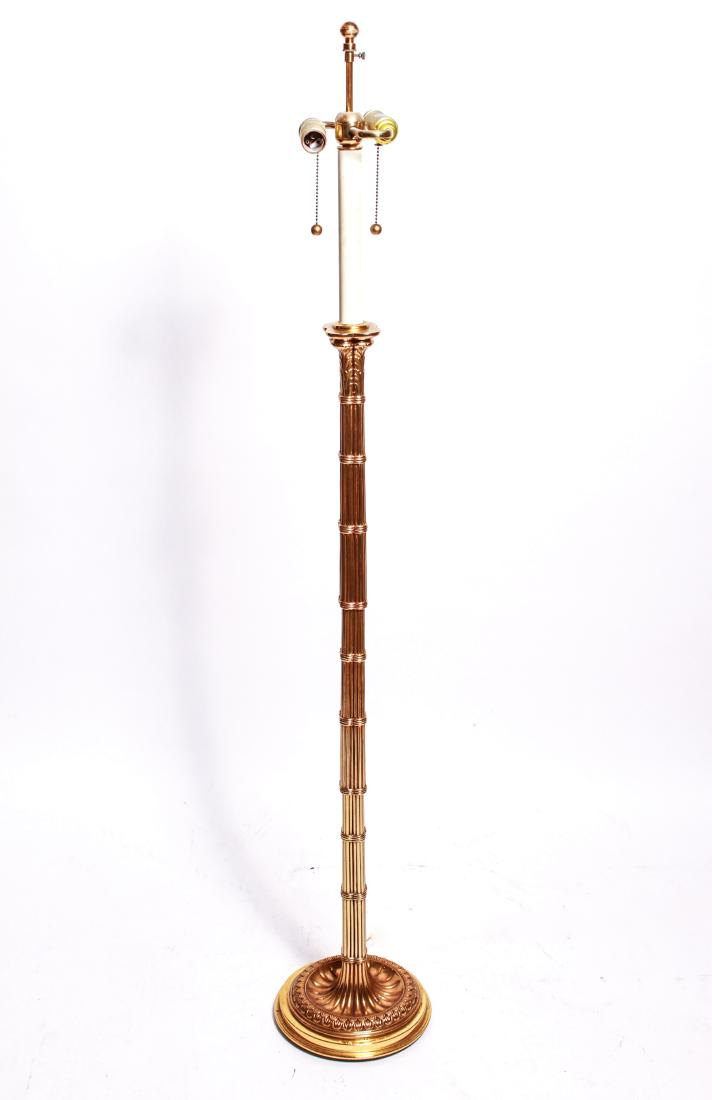 Buatta Frederick Cooper Faux Bamboo Floor Lamp: Mario Buatta for Frederick Cooper reeded faux bamboo brass floor lamp, label signed and marked "Mario Buatta for Fredrick Cooper". 58.5" H x 10" D