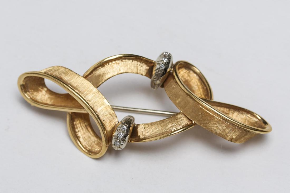 Italian 18K Gold Ribbon & Diamond Brooch (1 of 5)